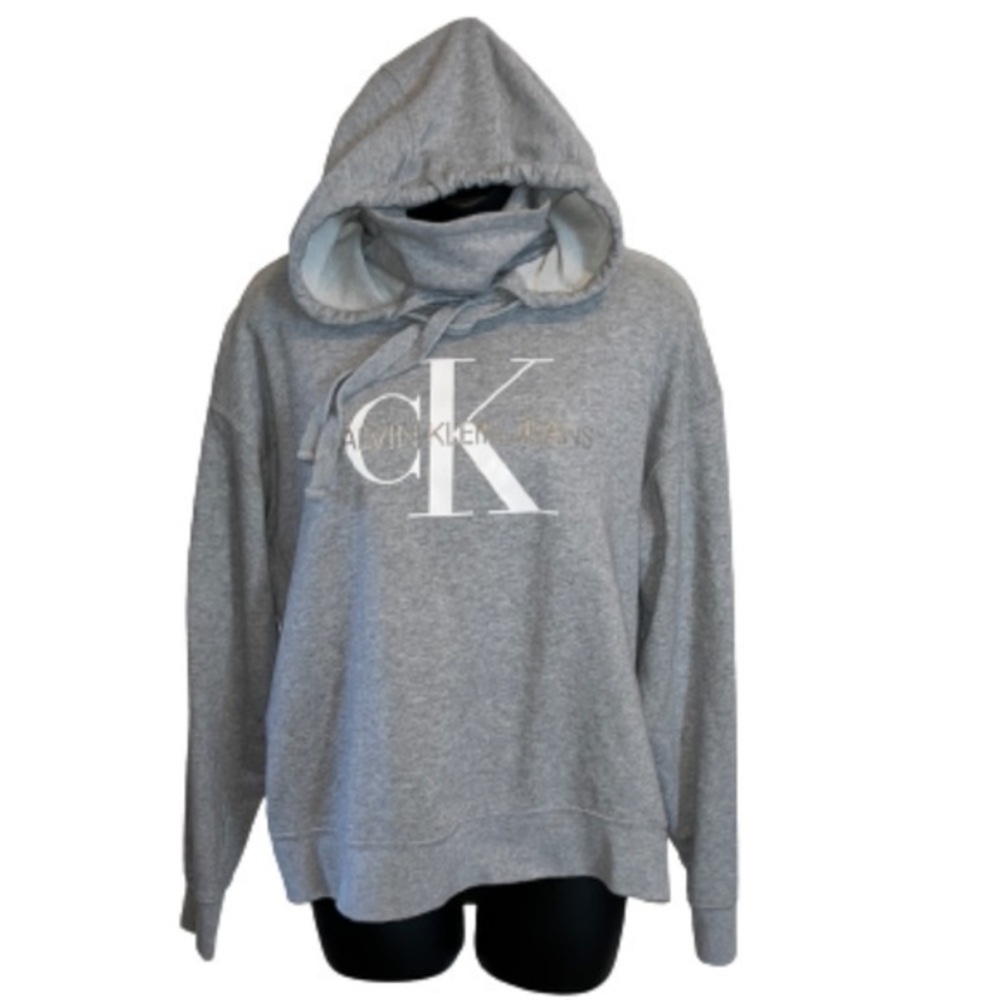 Calvin Klein Jeans light gray turtleneck hooded sweatshirt size M